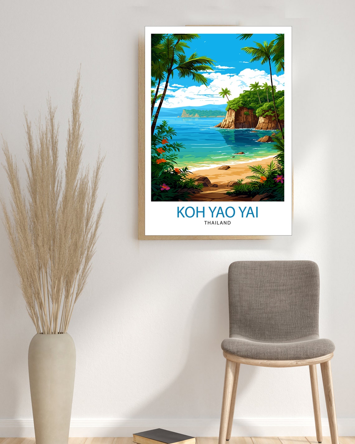 Koh Yao Yai Thailand Tropical Cove Palms Beach Vintage Travel Poster - Image 3