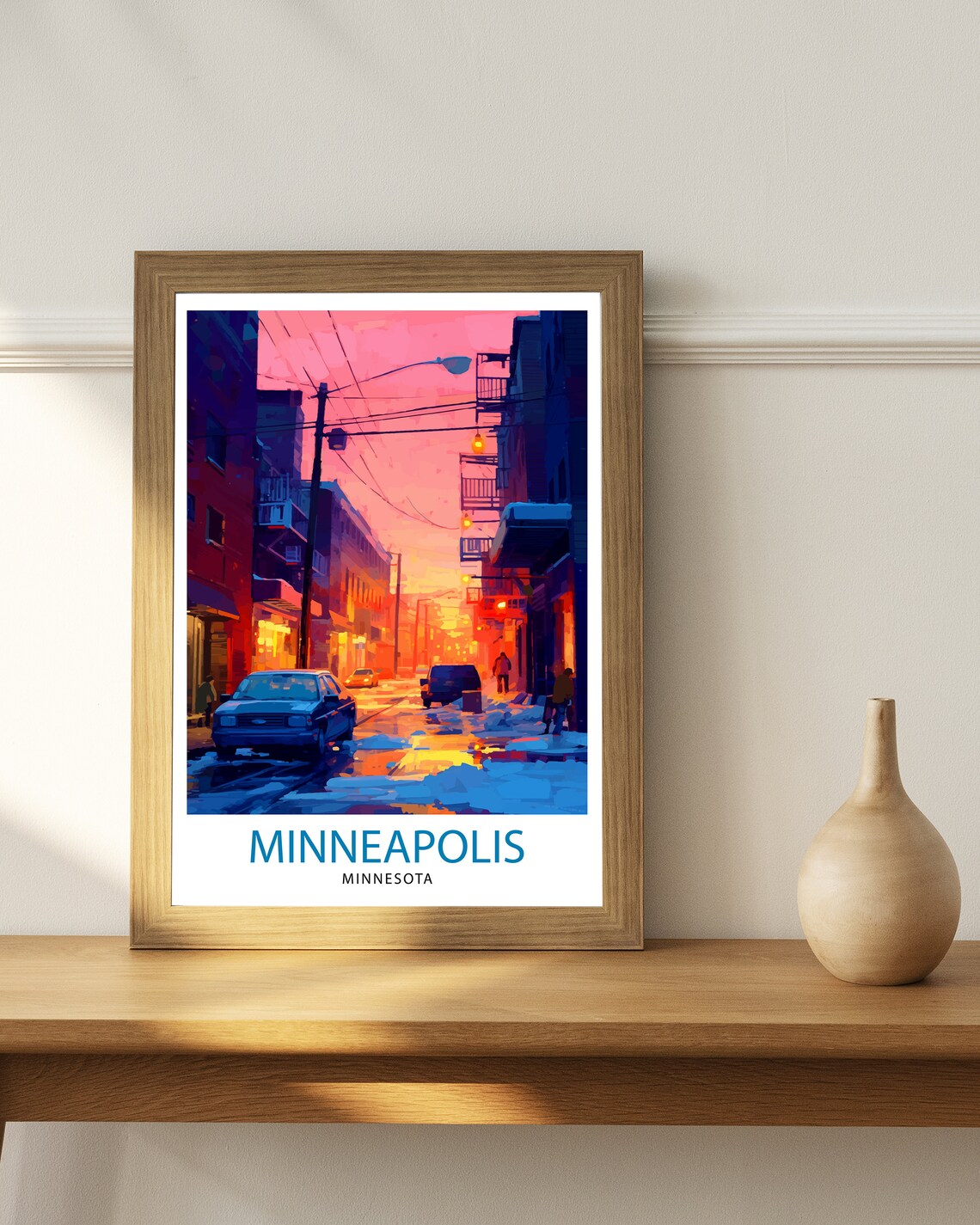 Minneapolis Minnesota Snowy Winter Street Sunset Travel Poster - Image 3
