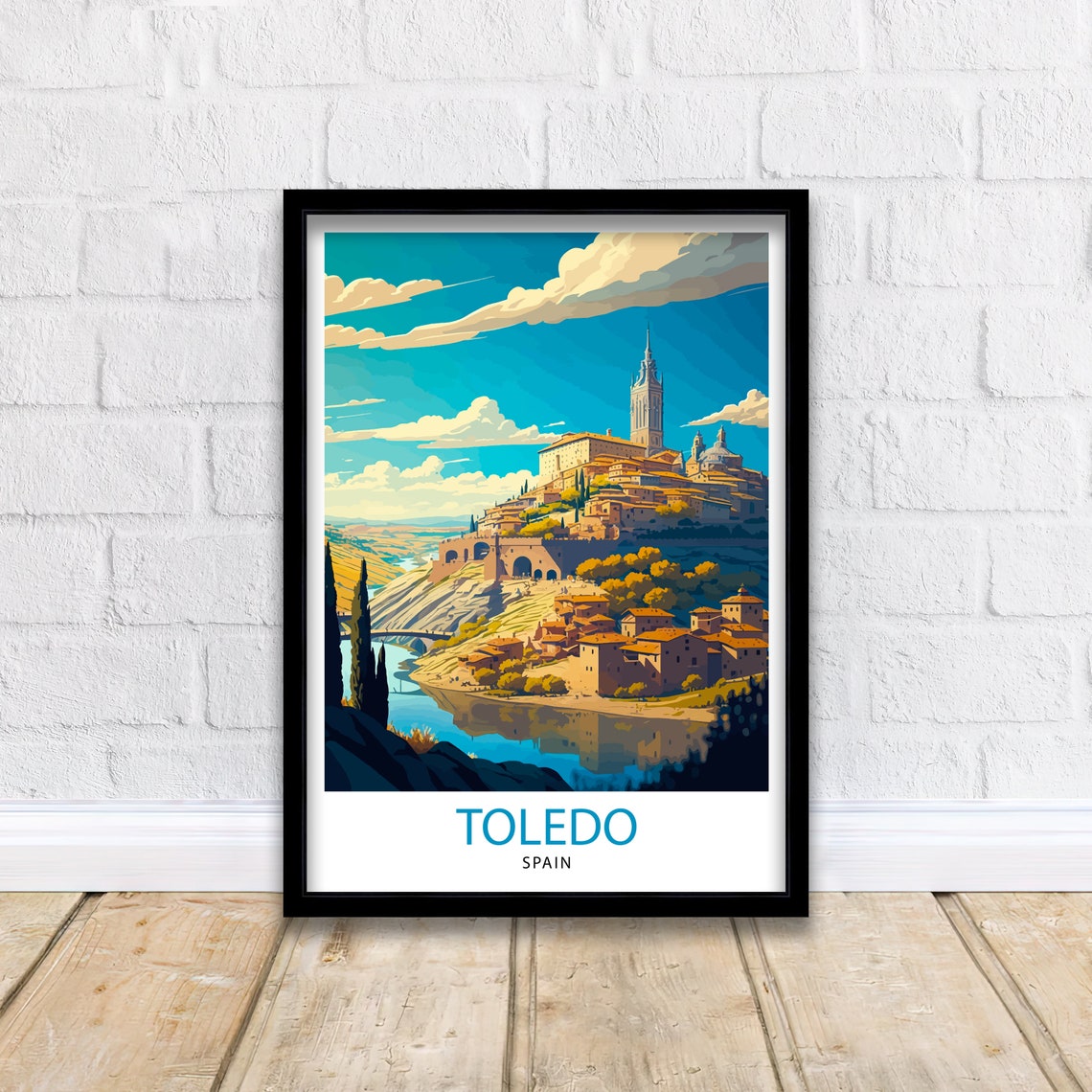 Toledo Spain Hilltop City River Bridges Vintage Travel Poster Sunset - Image 2