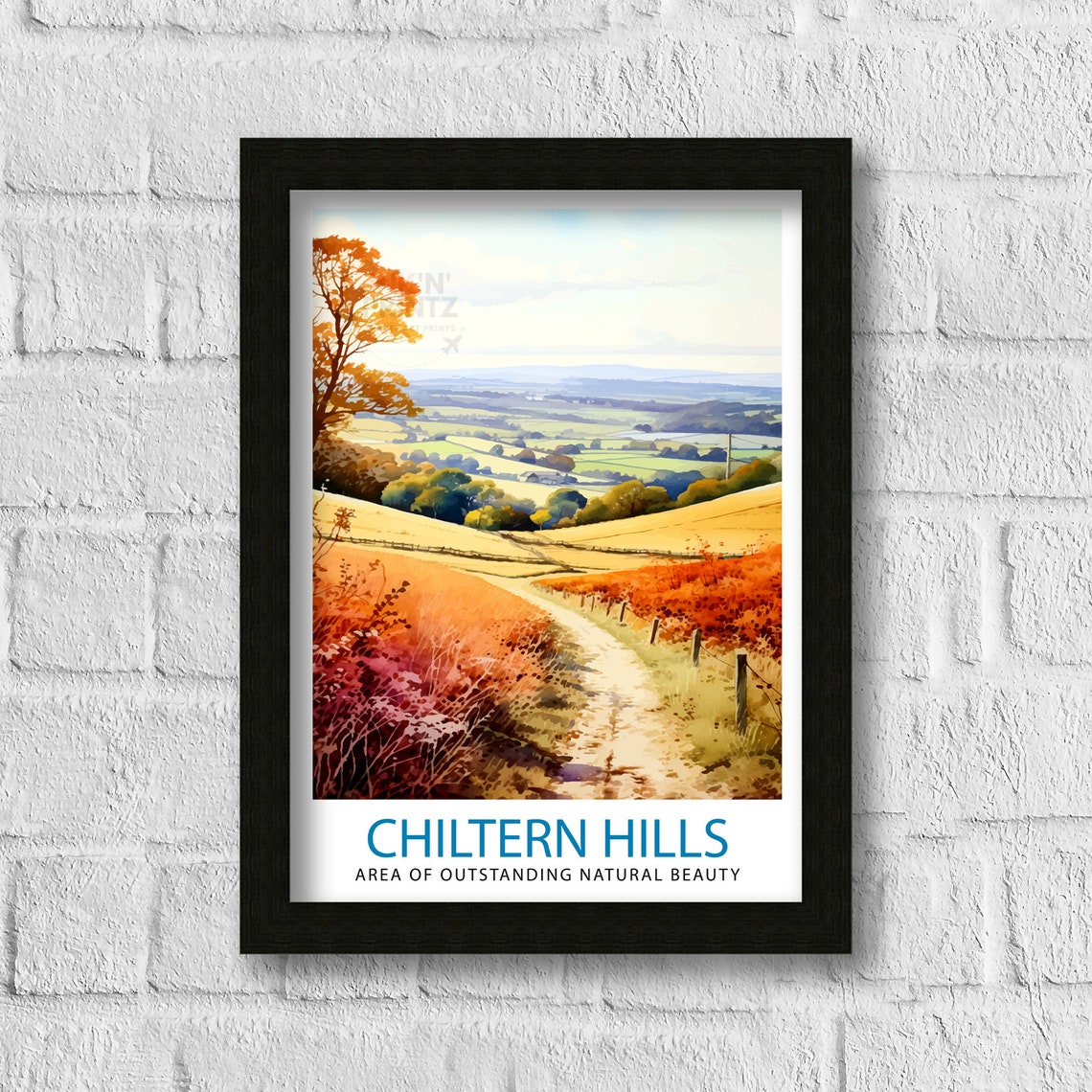 Chiltern Hills Autumn Path Rolling Countryside Golden Light Art Poster - Image 3