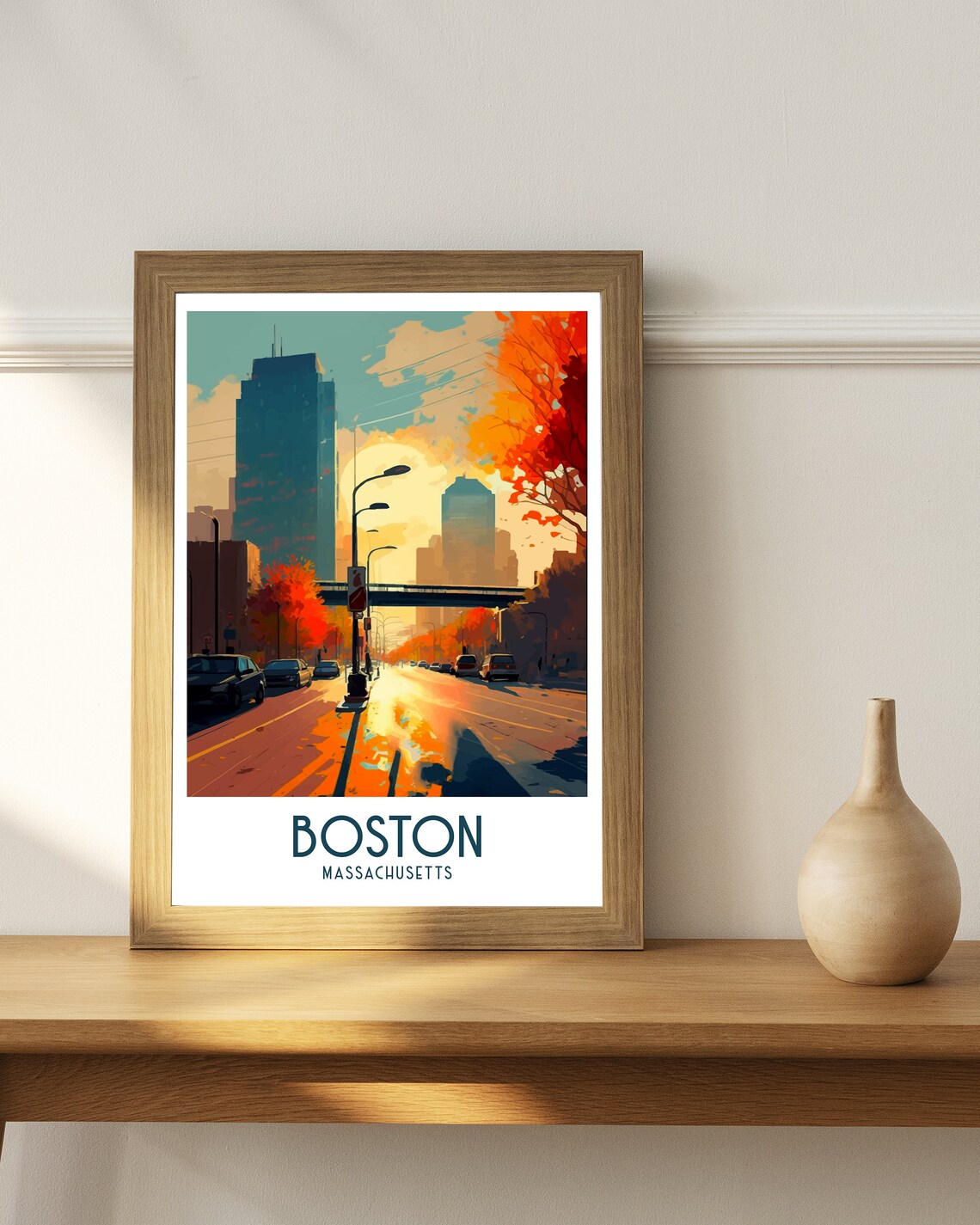 Boston Massachusetts Autumn City Street Sunset Vintage Travel Poster - Image 2