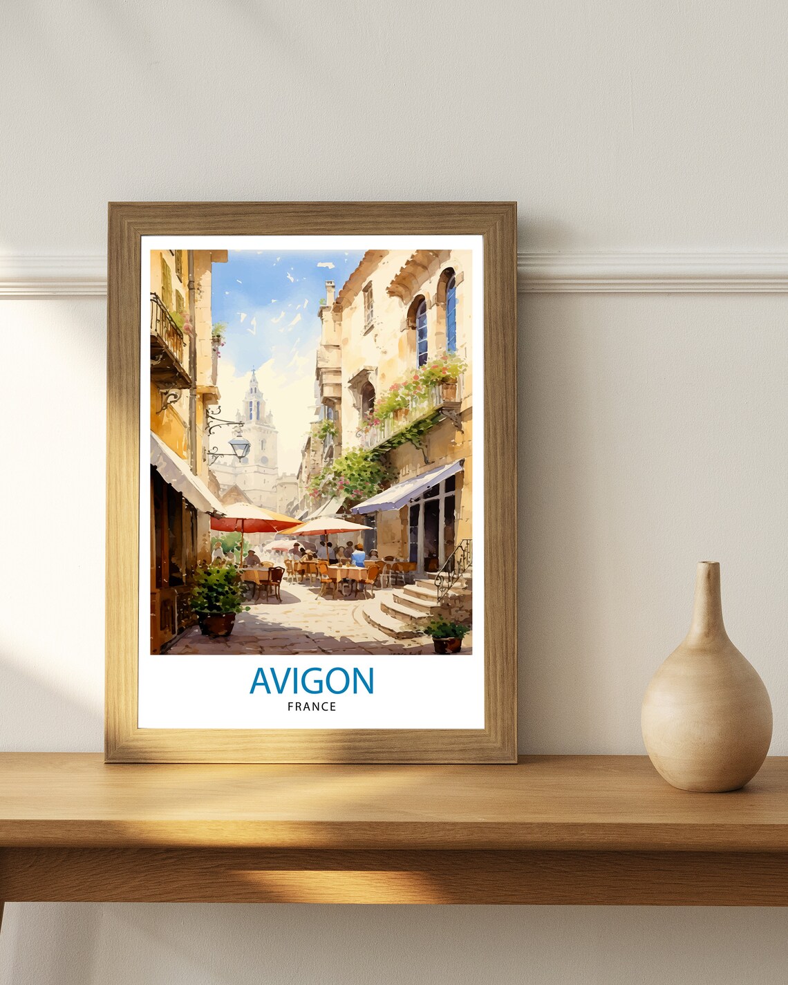 Avigon France Sunny Old Town Cafe Street Watercolor Travel Poster - Image 3