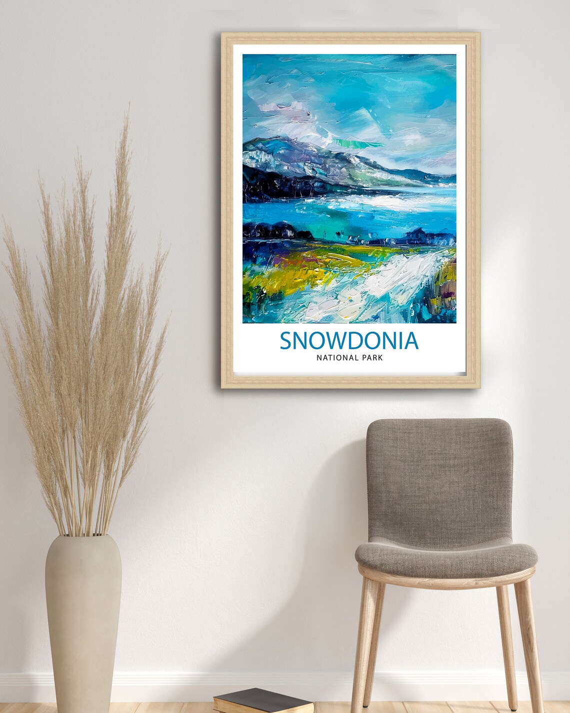 Snowdonia National Park Impasto Lake Mountain Painting Art Print - Image 2