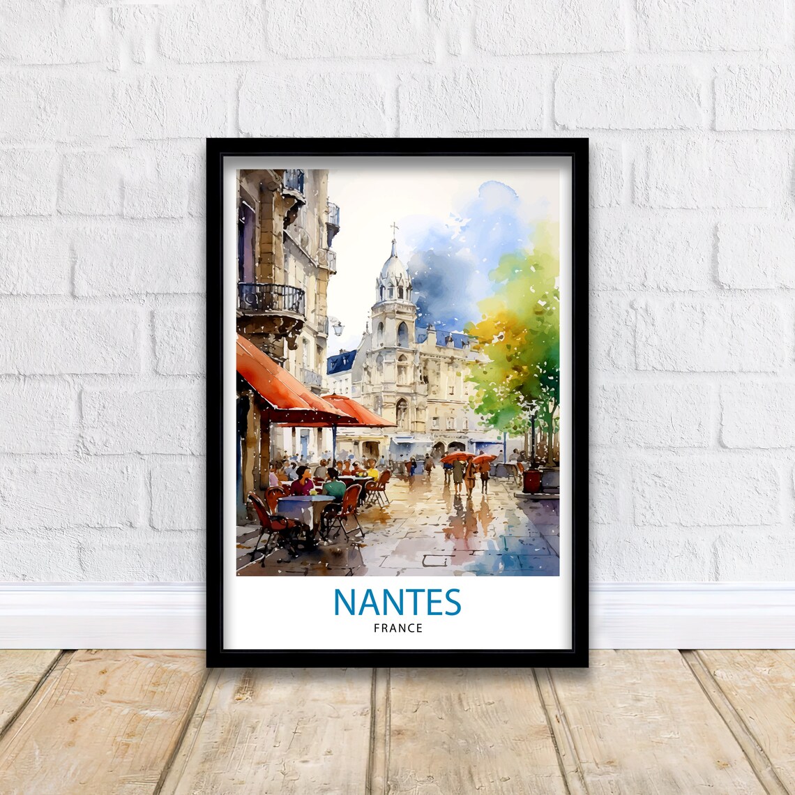 Nantes France Rainy Cathedral Street Watercolor Scene Poster - Image 2