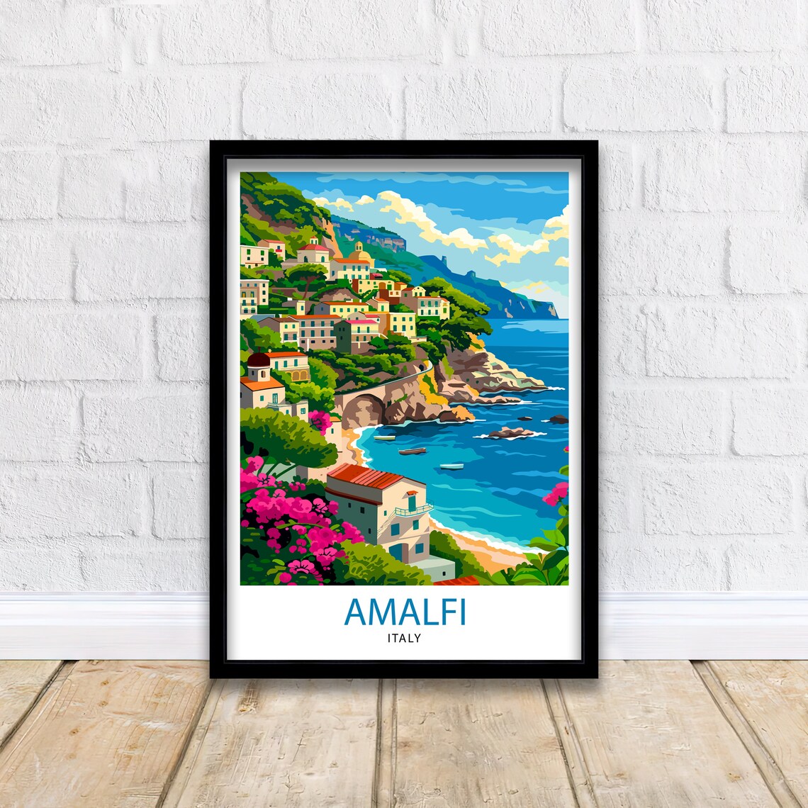 Amalfi Italy Coastal Town Cliffs Turquoise Sea Travel Poster