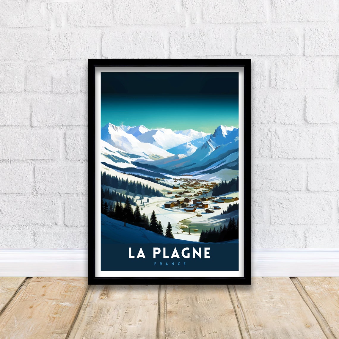 La Plagne France Snowy Ski Valley Chalet Peaks Travel Poster - Image 3