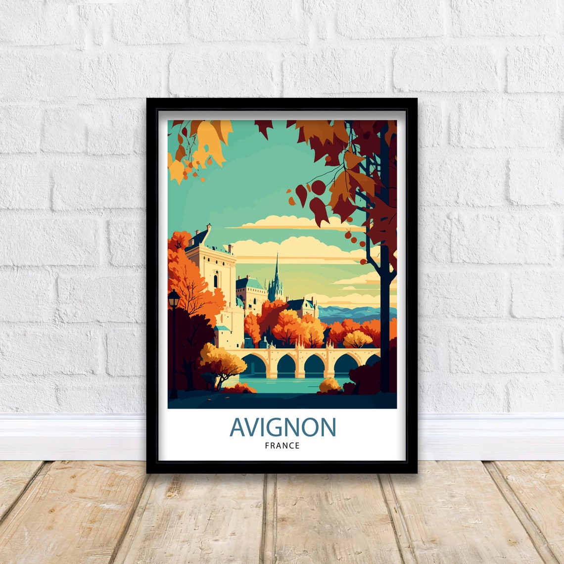 Avignon France Autumn Bridge River Historic City Fall Poster - Image 2