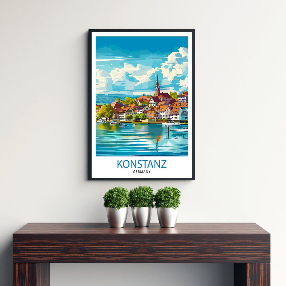 Konstanz Germany Lakeside Travel Poster with Harbor Church Tower Art - Image 3
