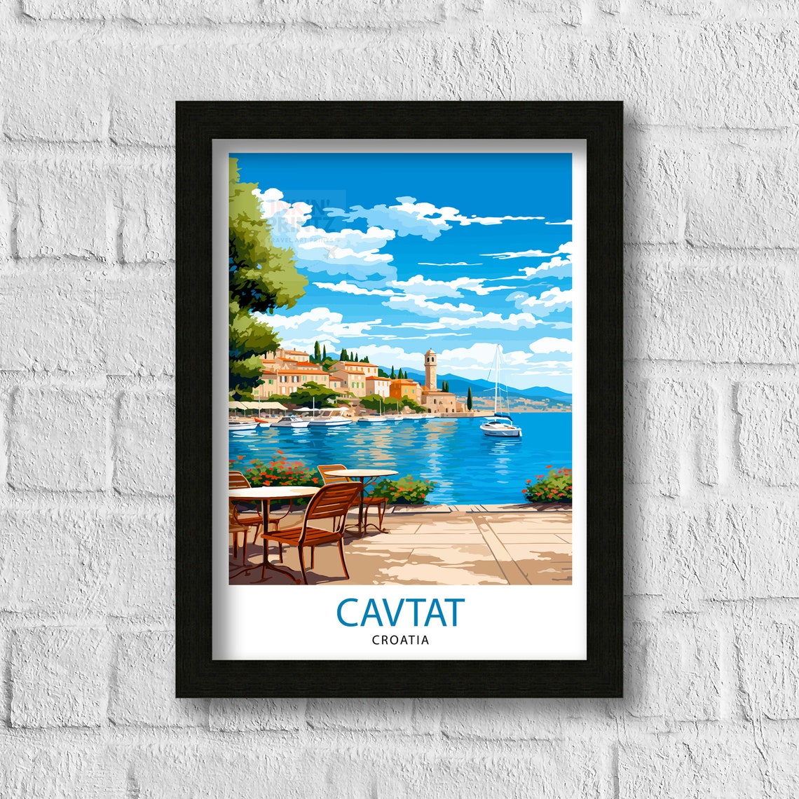 Cavtat Croatia Adriatic Harbor Cafe Waterfront Travel Poster - Image 3