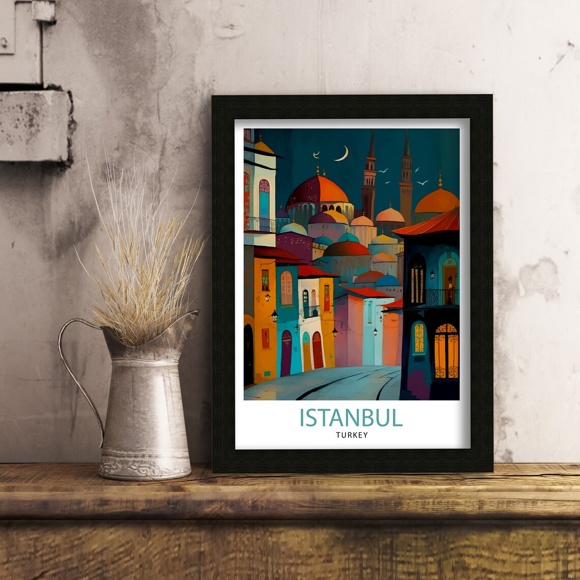 Istanbul Turkey Night City Domes Minarets Moonlight Travel Poster - Image 3