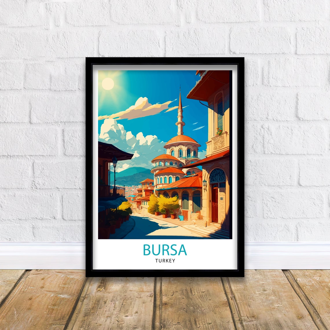 Bursa Turkey Ottoman Mosque Domes Historic Street City Poster