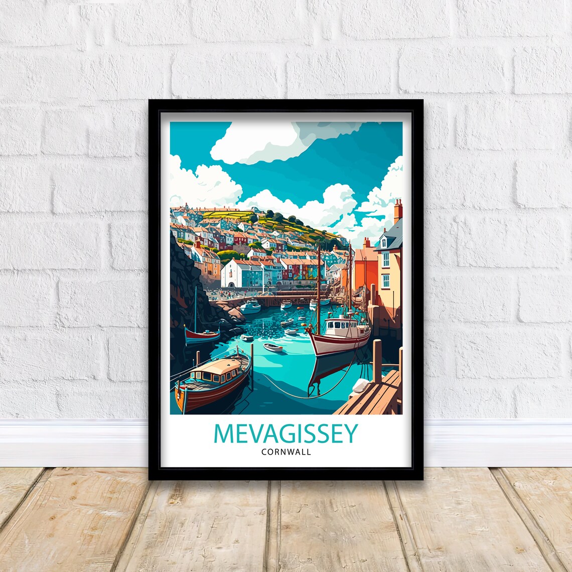 Mevagissey Cornwall Travel Poster, Place Illustration - Image 2