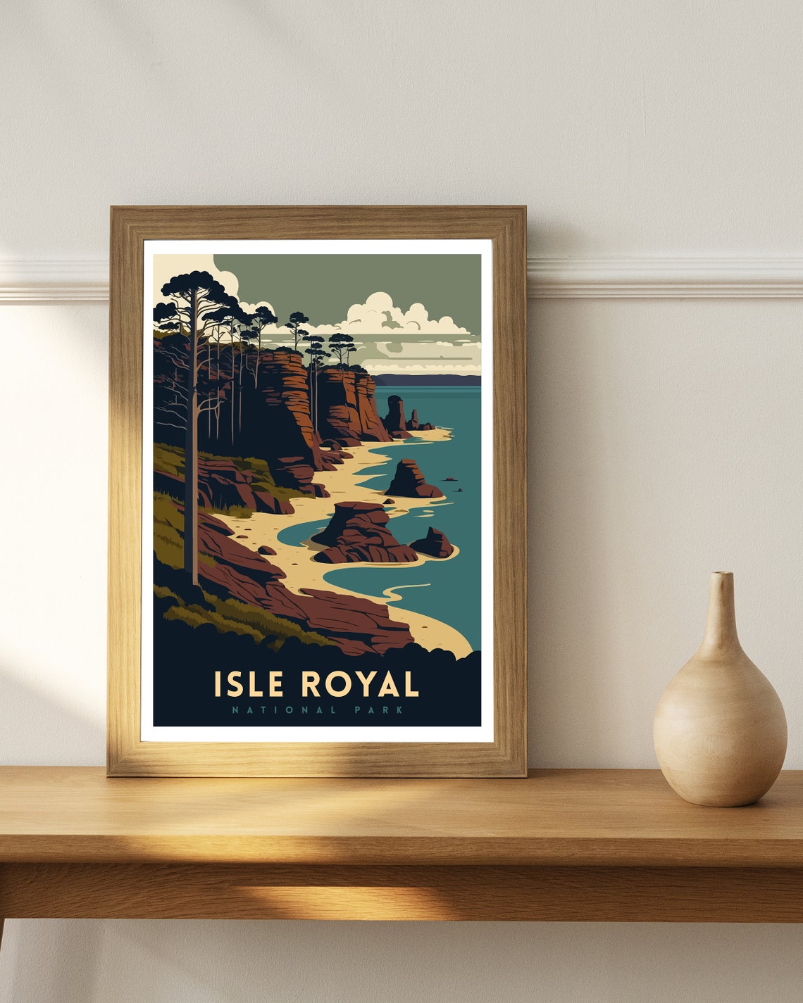 Isle Royal National Park Rocky Shore Retro Illustration Poster - Image 3