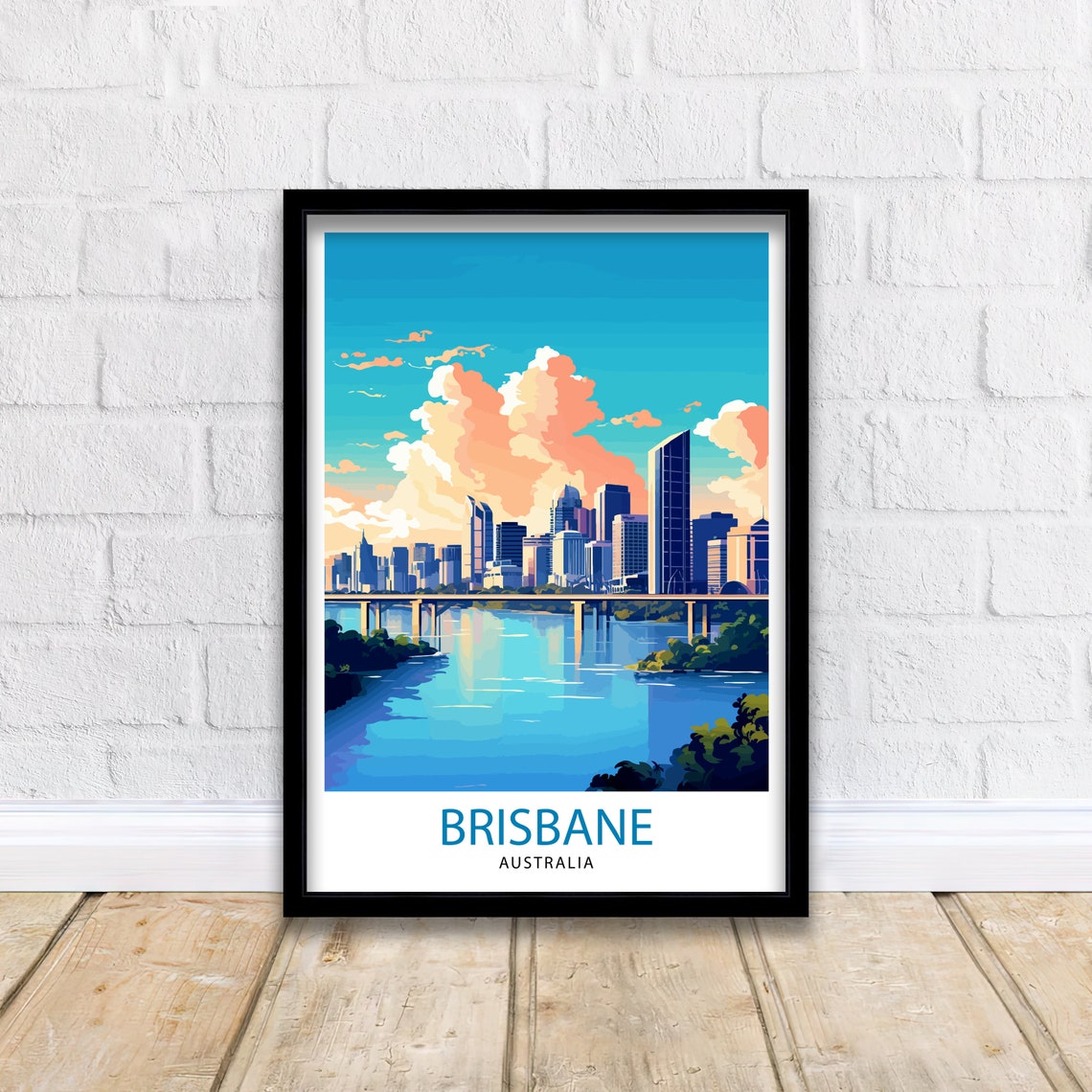 Brisbane Australia River Skyline Sunset Clouds City Travel Poster - Image 2