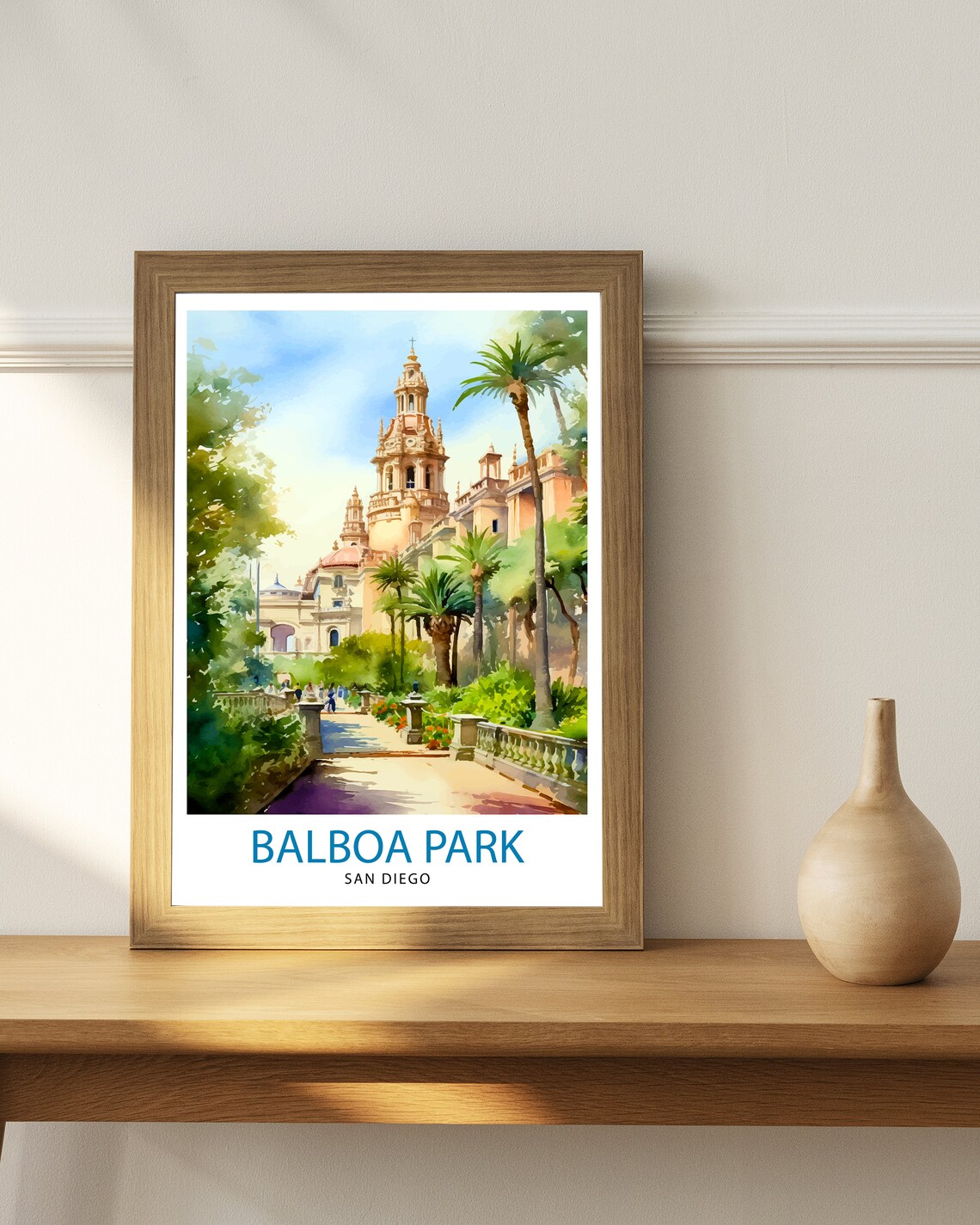 Balboa Park San Diego California Tower Garden Watercolor Poster - Image 2