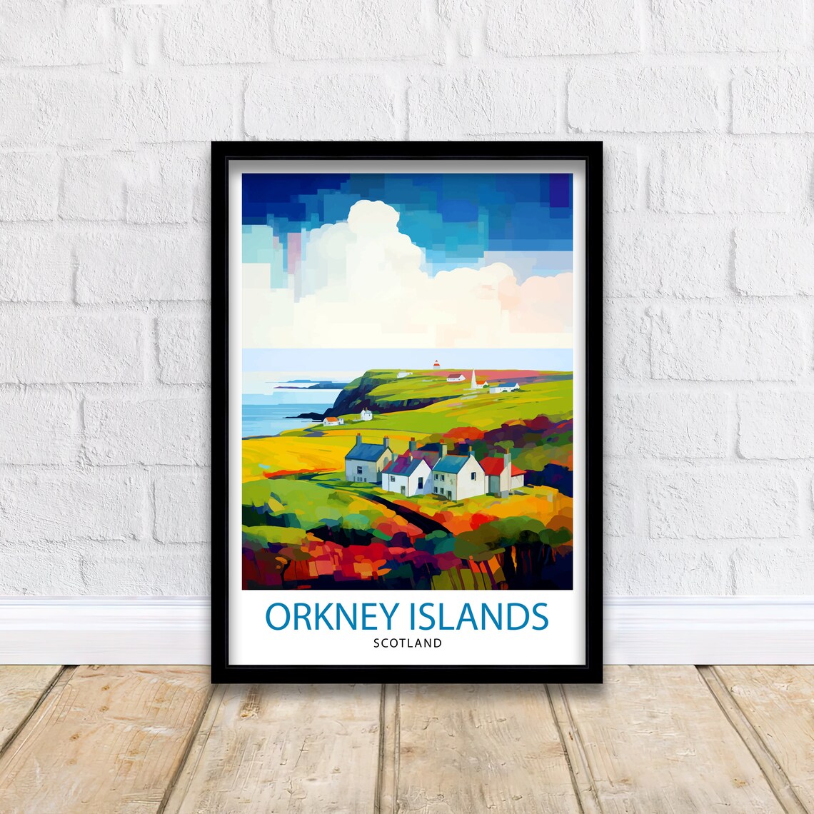Orkney Islands Scotland Coastal Cottages Cliffs Travel Art Poster - Image 2
