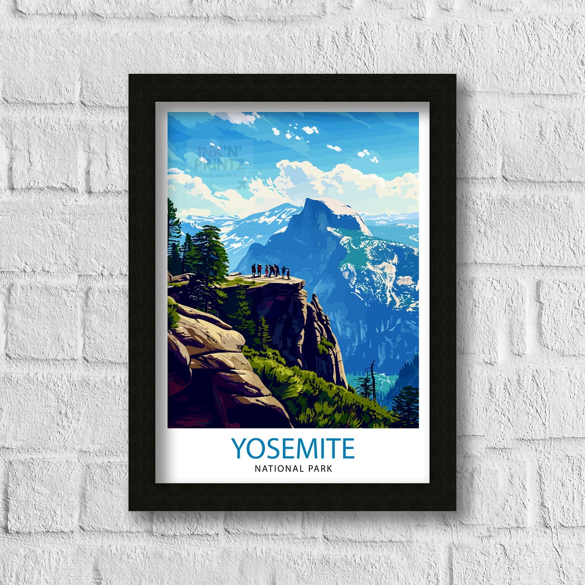 Yosemite National Park Cliff Overlook Hikers Half Dome Poster - Image 3