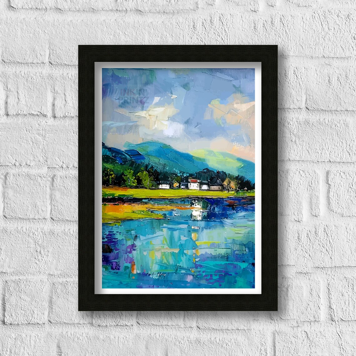 Keswick Lake District England Lakeside Cottages Fells Art Poster - Image 3