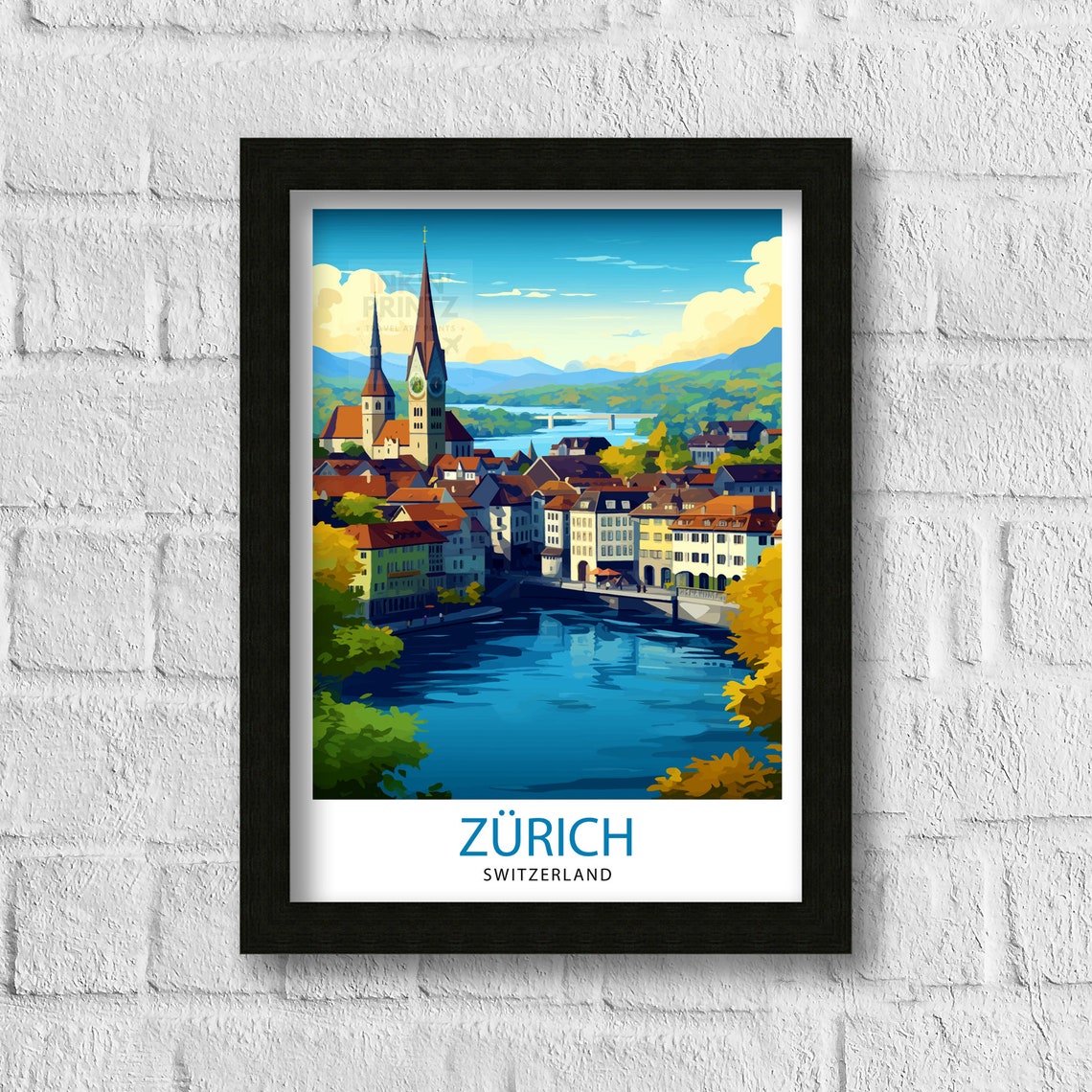 Zurich Switzerland Travel Print Zurich Wall Decor Zurich Home Living Decor Zurich Illustration Travel Poster Gift For Zurich Switzerland - Image 3