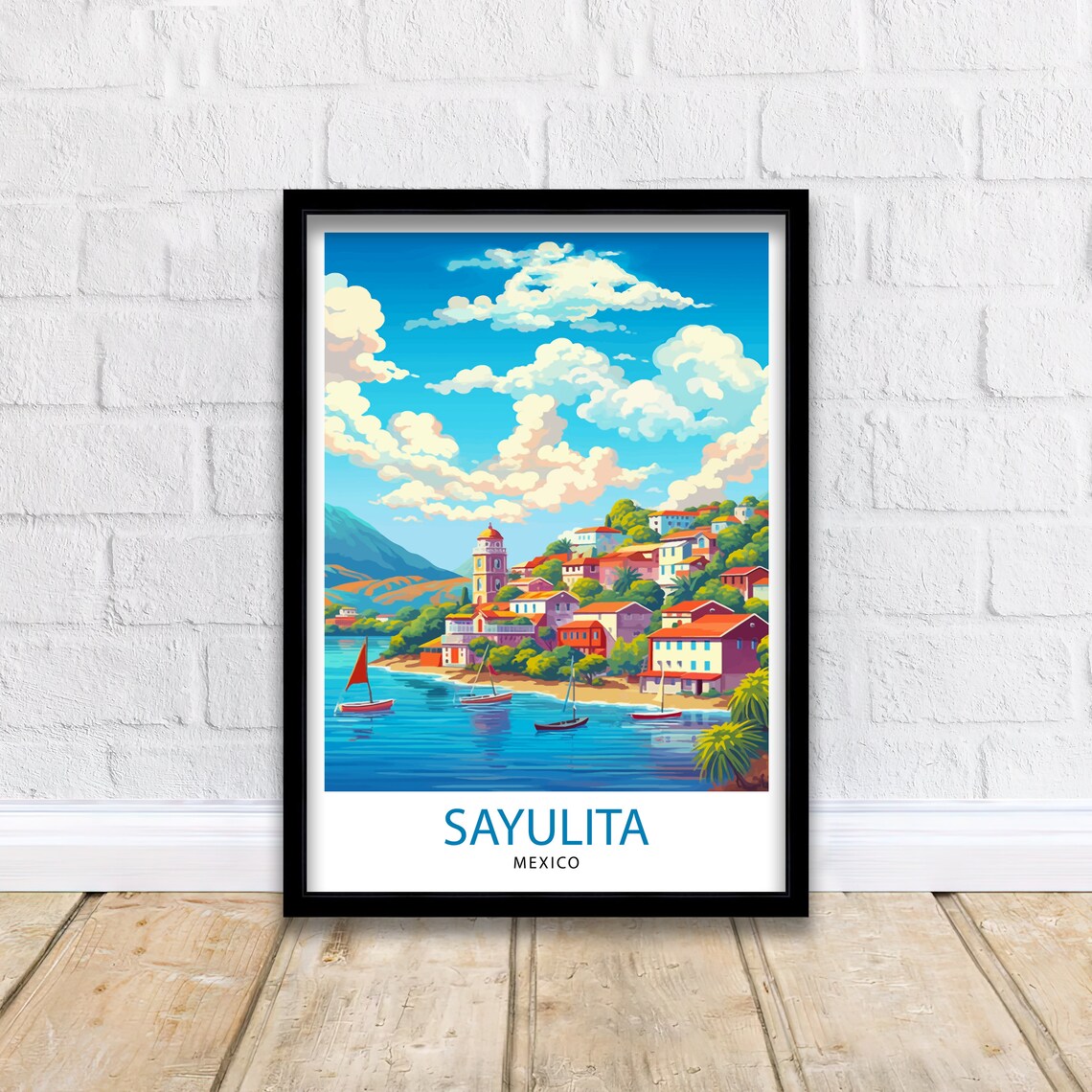 Sayulita Mexico Colorful Surf Town Sailboat Bay Travel Poster - Image 2