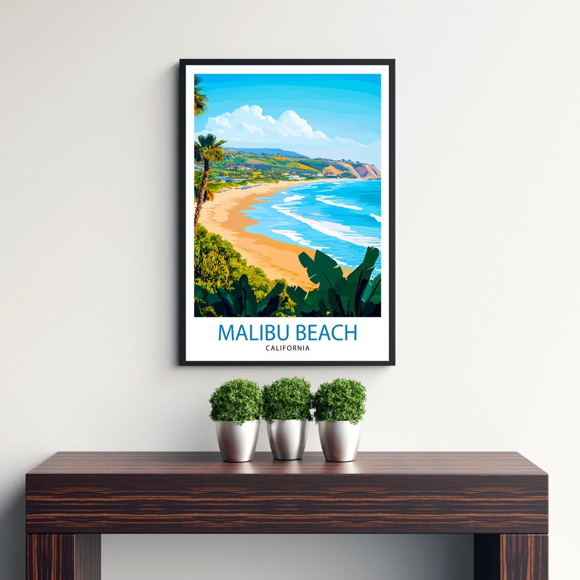 Malibu Beach California Surf Waves Coastal Cliffs Scene Poster - Image 3