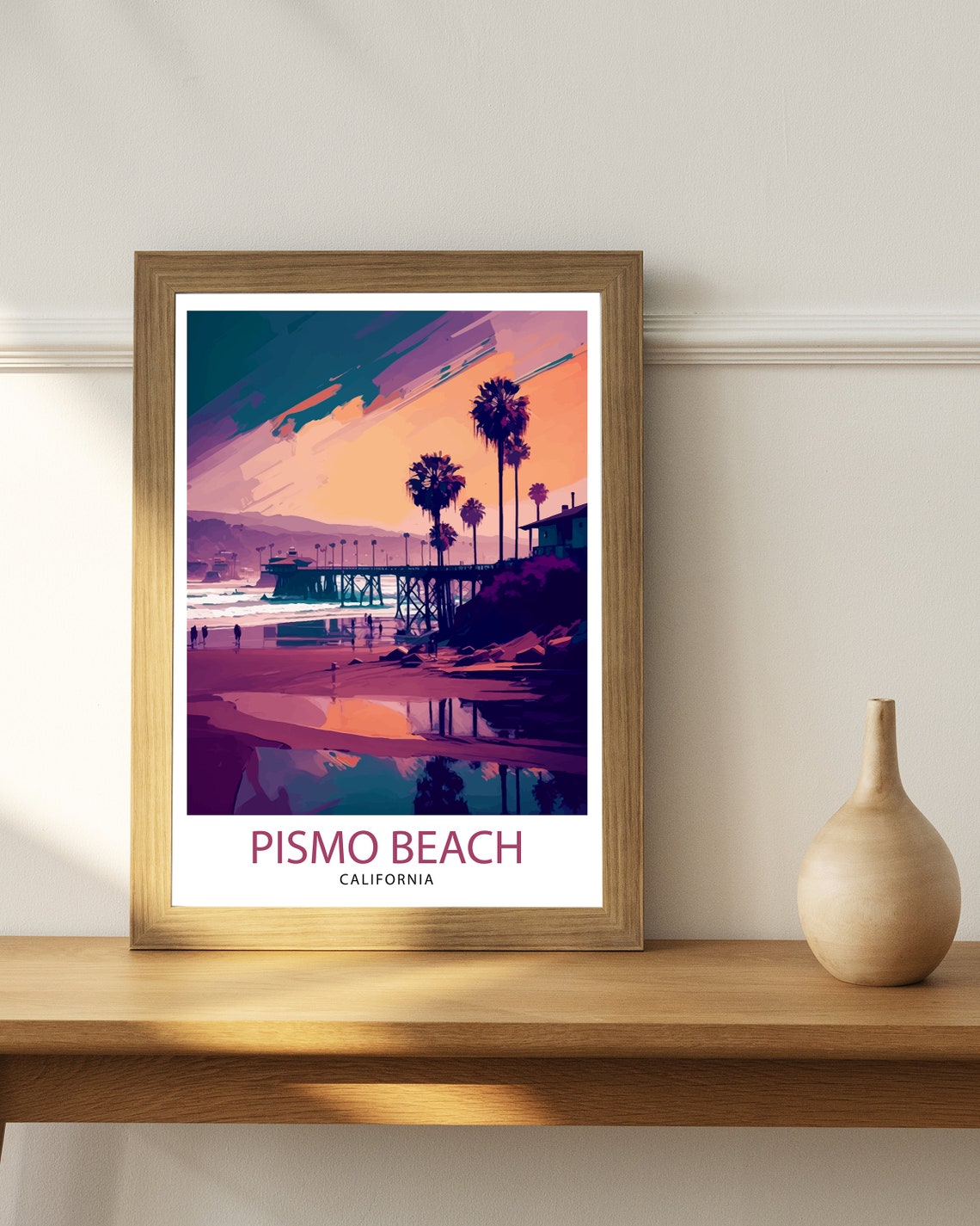 Pismo Beach California Colorful Pier Sunset Ocean View Travel Poster - Image 2