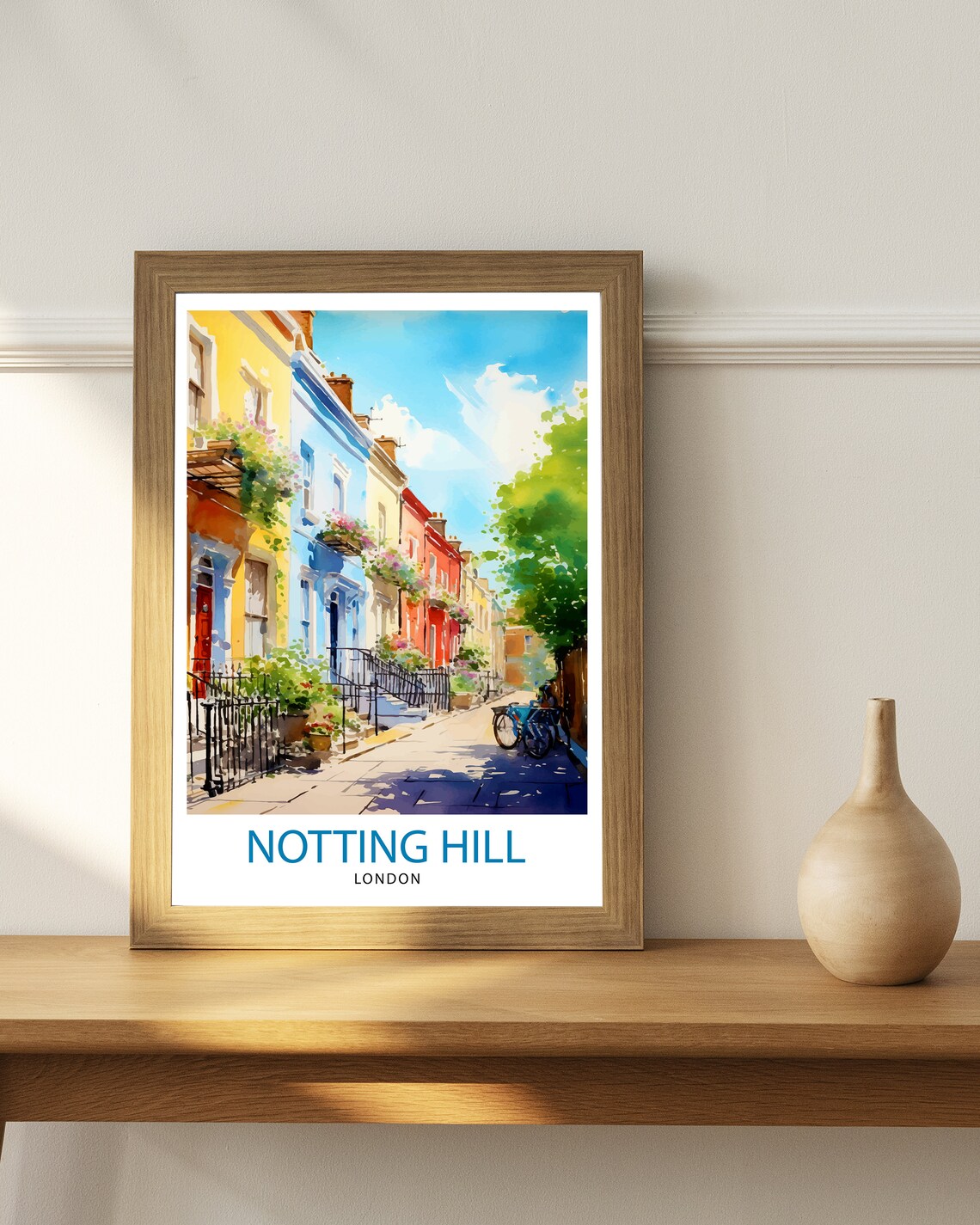 Notting Hill London Colorful Terraced Houses Street Art Poster - Image 2