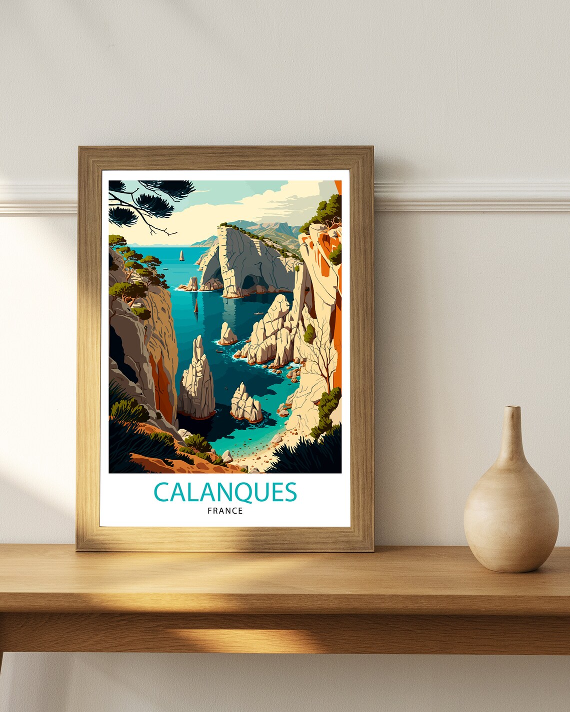 Calanques France Towering White Cliffs Sailboats Narrow Cove Poster - Image 3
