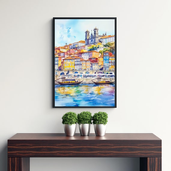 Porto Portugal Watercolor Art Print, Douro River