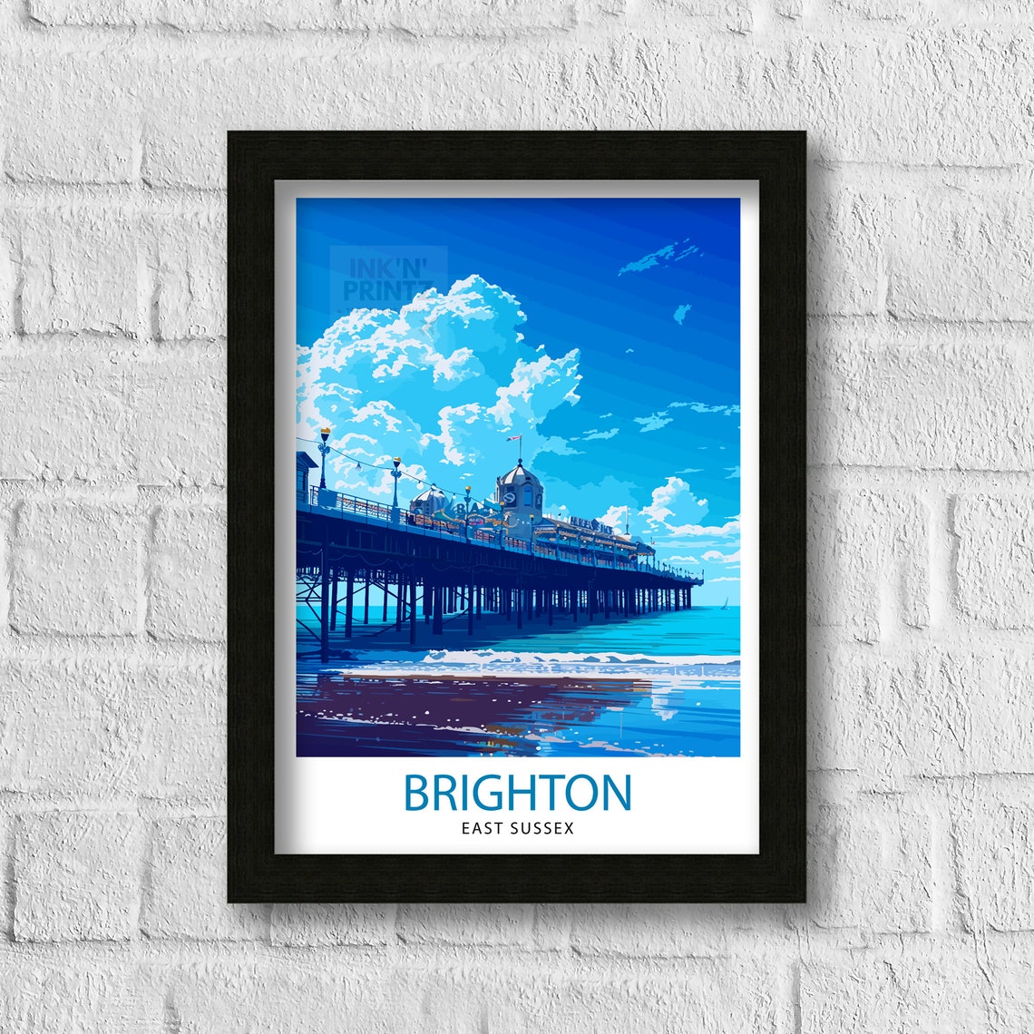 Brighton East Sussex Palace Pier Seaside Beach Sunny Day Poster - Image 3