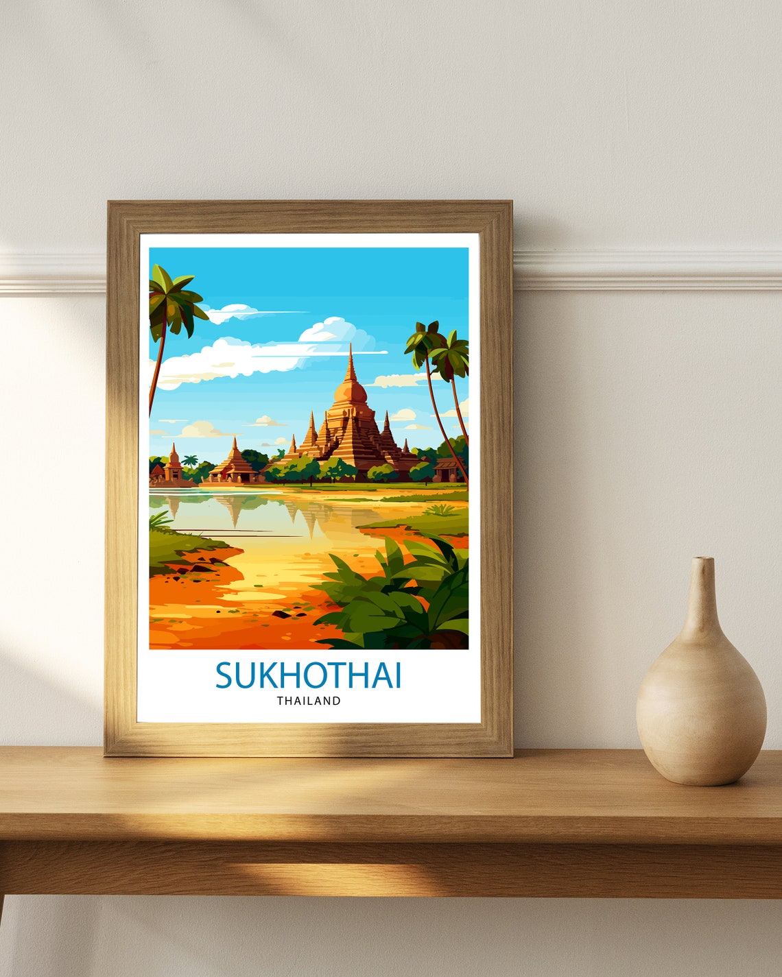 Sukhothai Thailand Ancient Temples Palm Trees Golden Lake Poster - Image 2