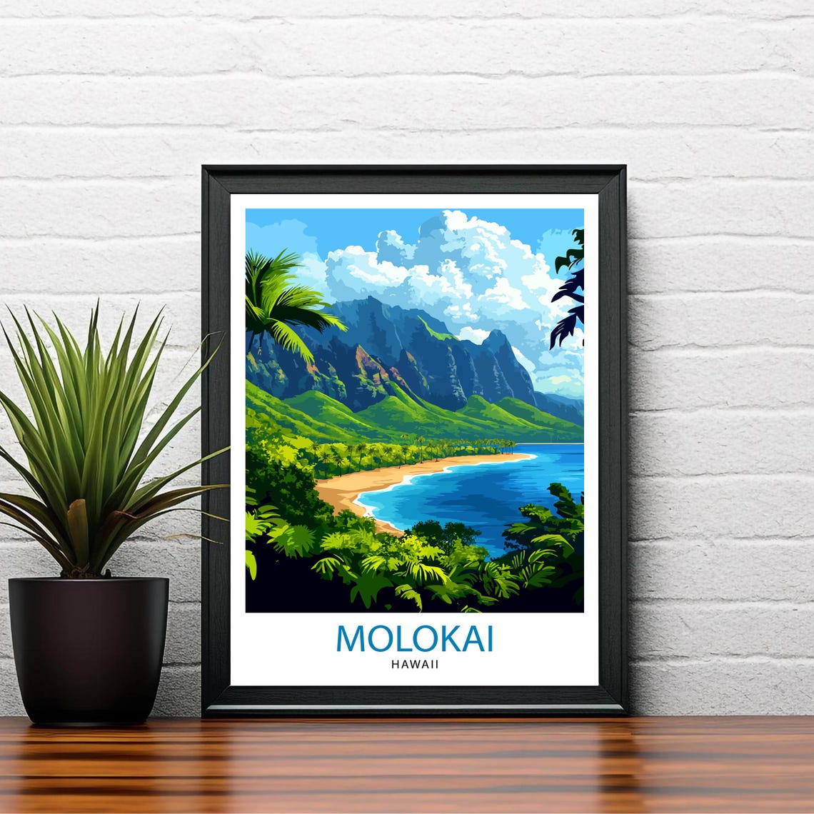 Molokai Hawaii Paradise Beach Tropical Vintage Travel Poster - Image 2