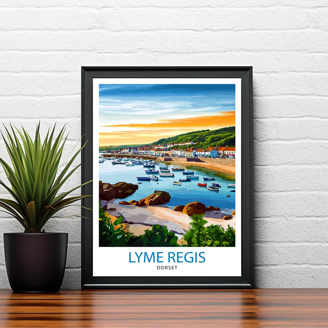 Lyme Regis Dorset Harbor Boats Sunset Coastal England Travel Poster - Image 2