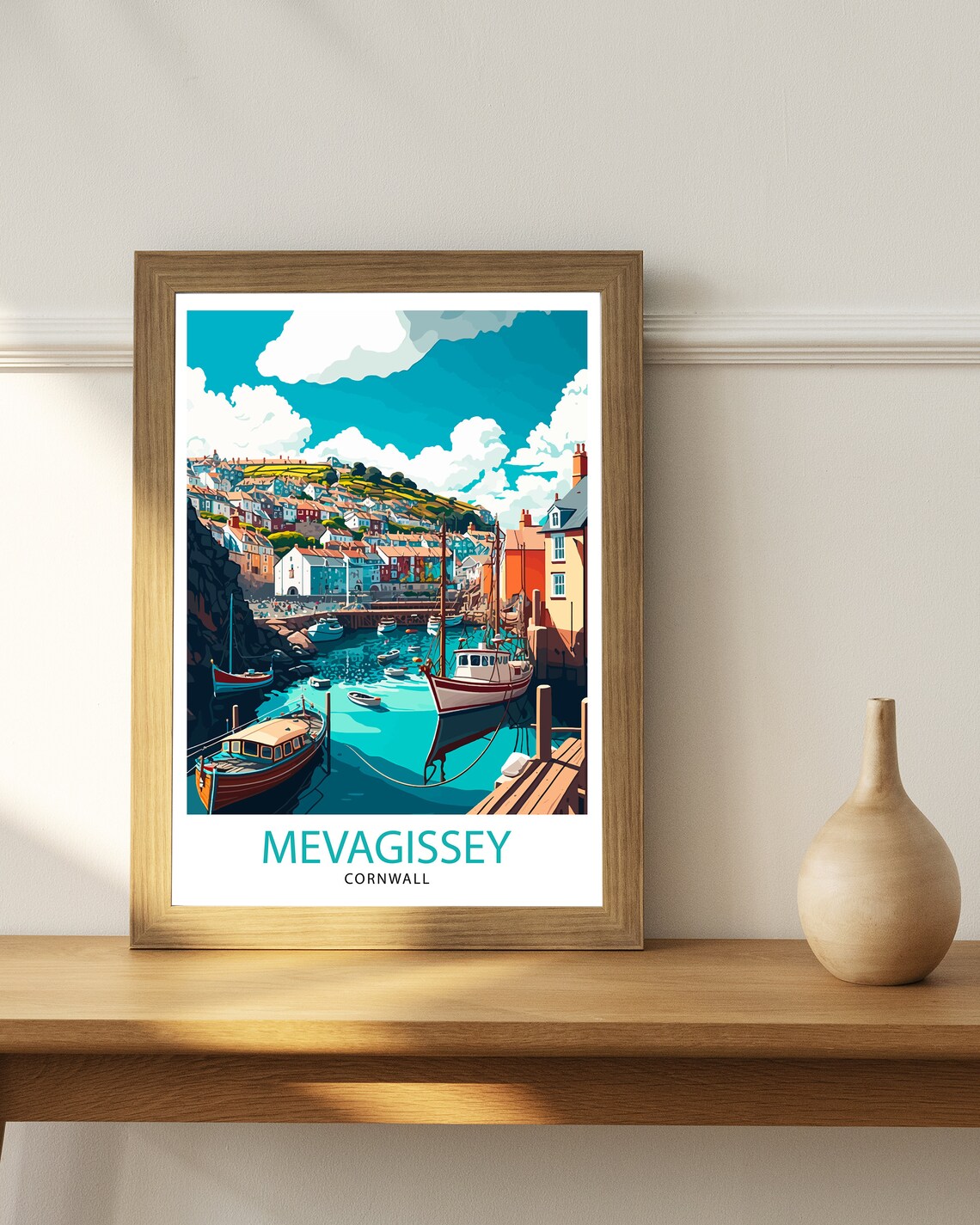 Mevagissey Cornwall Travel Poster, Place Illustration - Image 3
