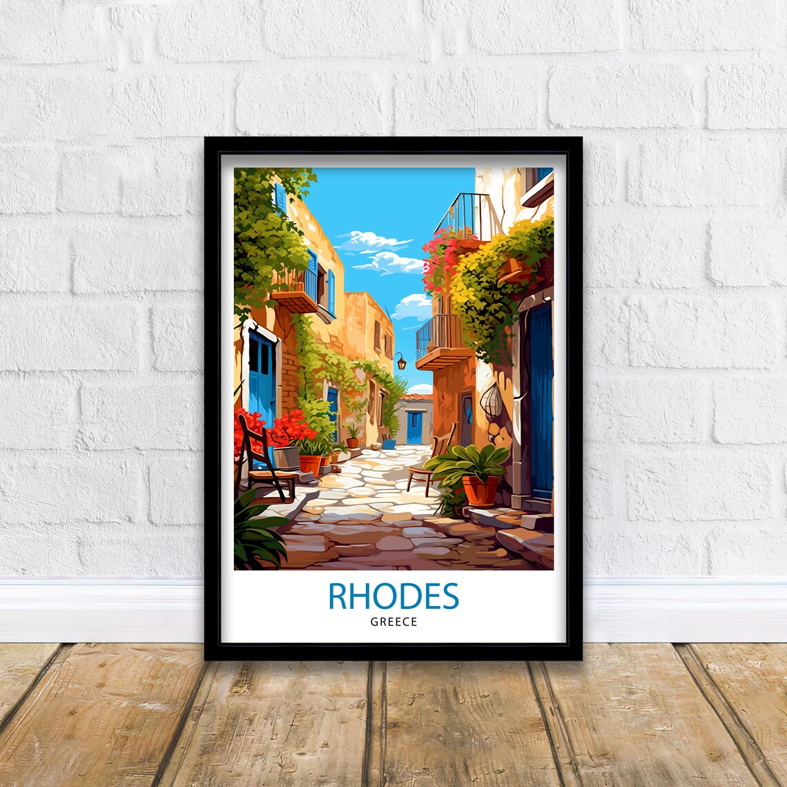 Rhodes Greece Travel Poster, Greek Island Art Print