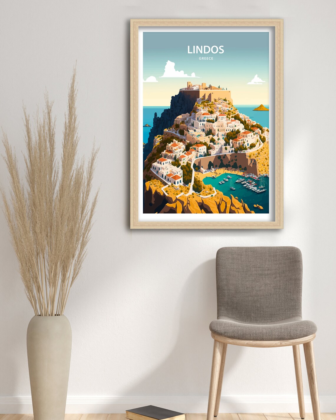 Lindos Travel Poster, Greece Rhodes Landscape - Image 3
