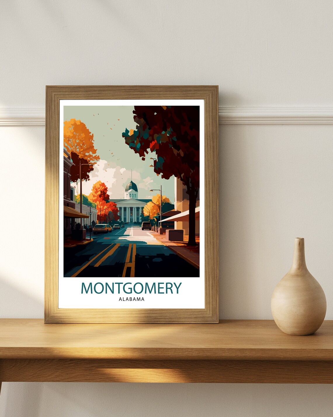 Montgomery Alabama Travel Poster Capitol Dome Autumn Street Art - Image 2