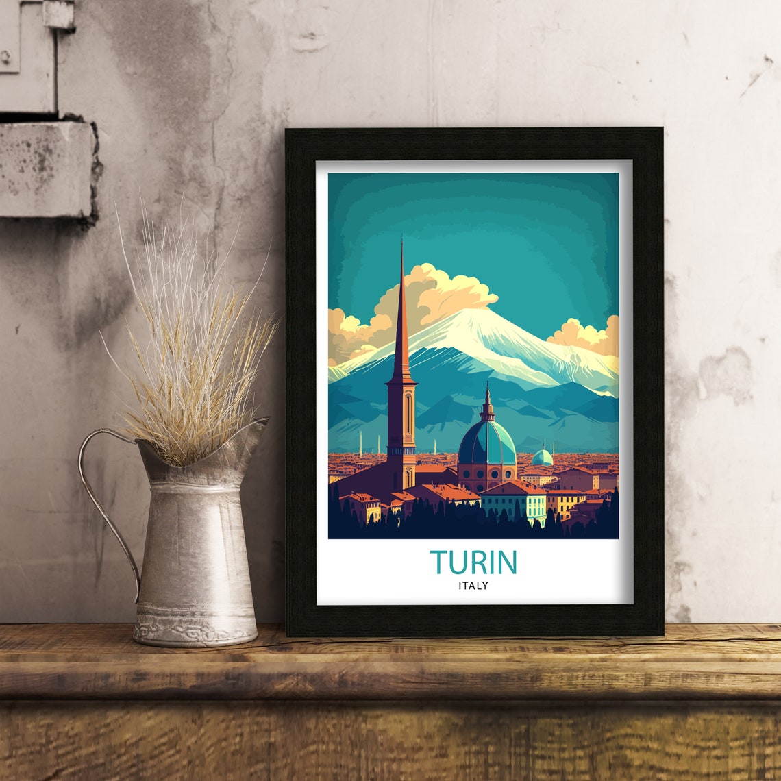 Turin Italy Travel Print Turin Wall Decor Turin Home Living Decor Turin Italy Illustration Travel Poster Gift For Turin Italy Home Decor - Image 2