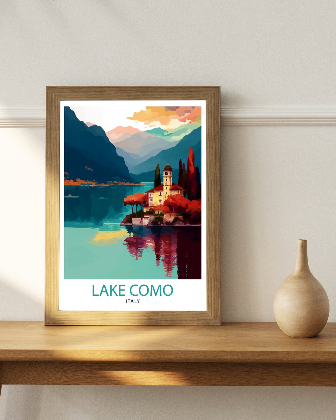 Lake Como Italy Lakeside Villa Mountain Sunset View Travel Poster - Image 3