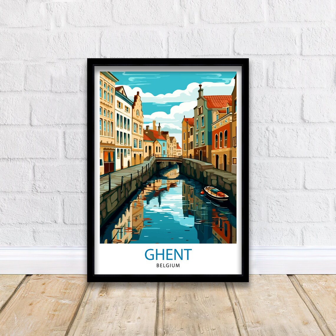 Ghent Belgium Historic Canal Street City Reflections Travel Poster - Image 2