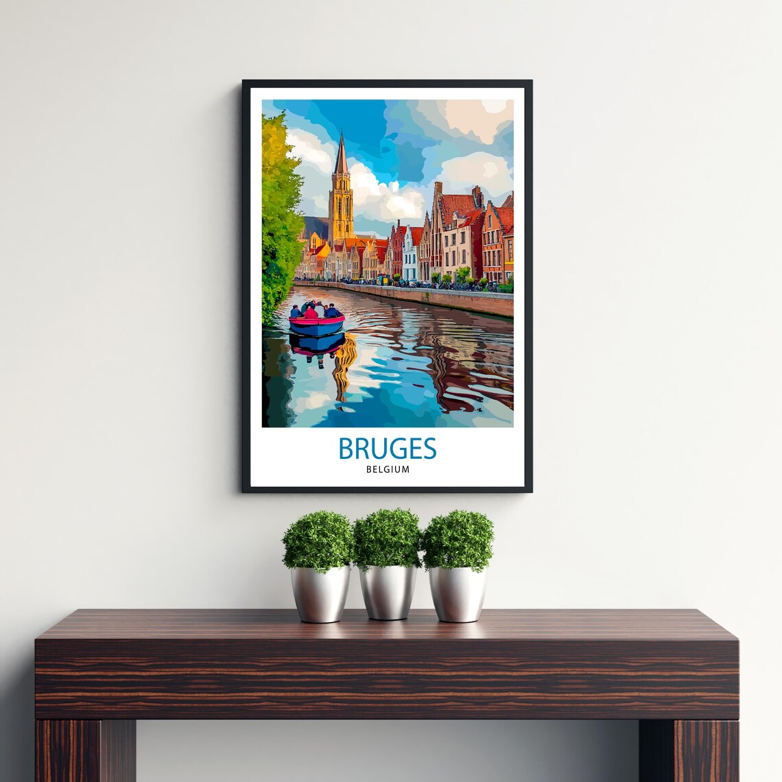 Bruges Belgium Canal Boat Church Tower Old Town Travel Poster - Image 3