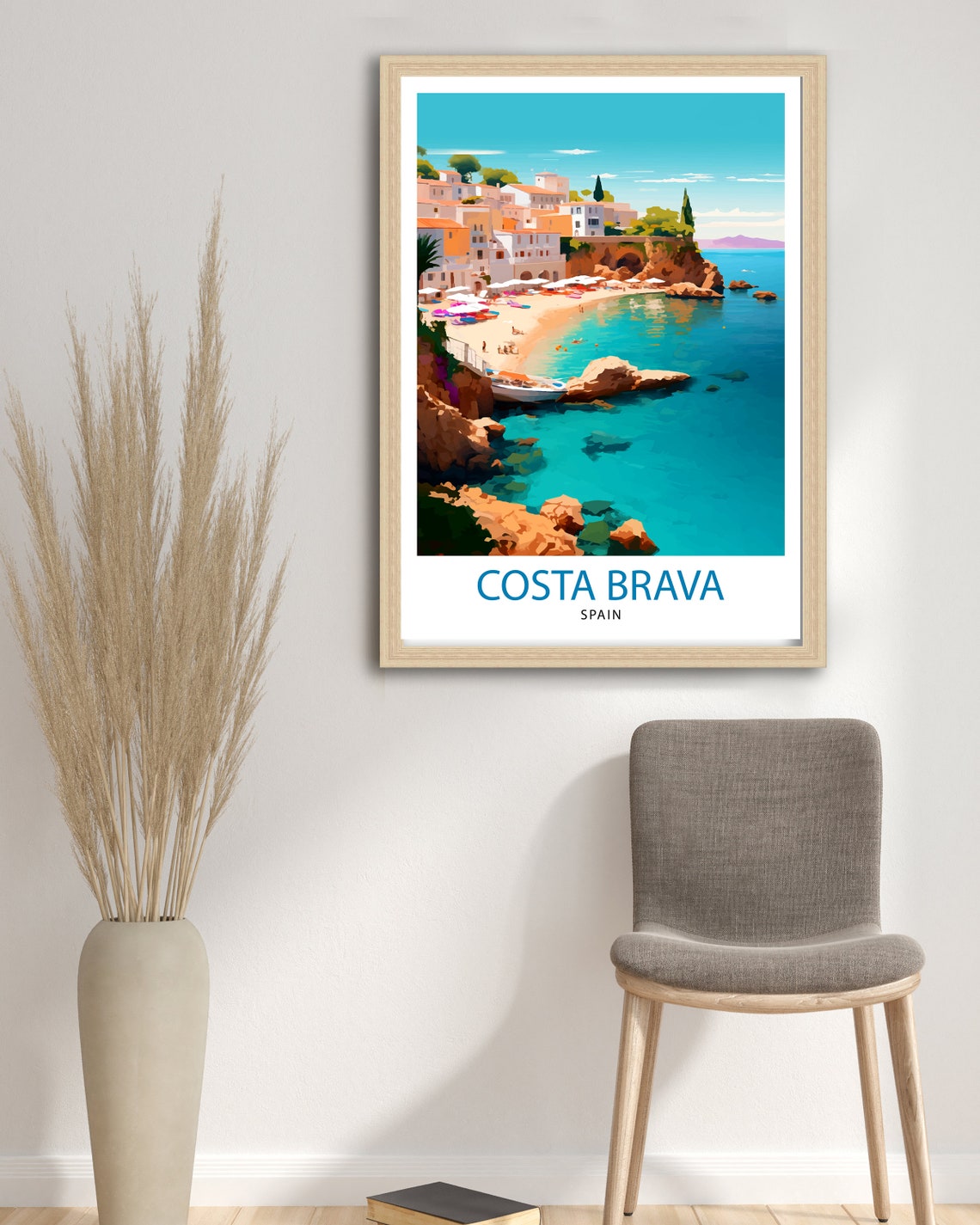 Sunny Costa Brava Spain Turquoise Cove Beach Village Travel Poster - Image 3