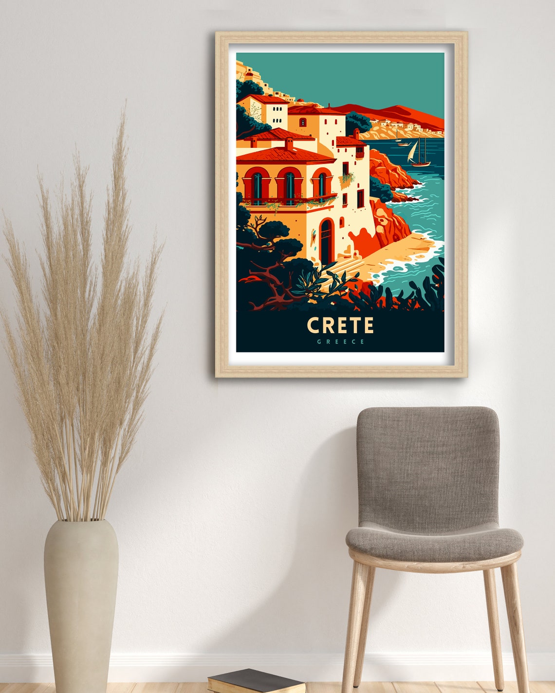 Crete Greece Coastal Village Retro Mediterranean Travel Poster - Image 3