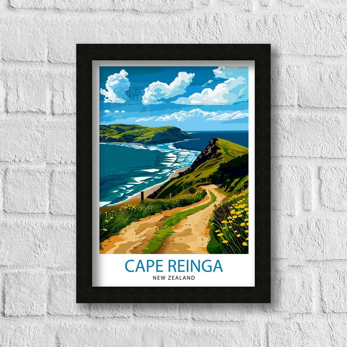 Cape Reinga New Zealand Coastal Headland Vintage Travel Poster - Image 3