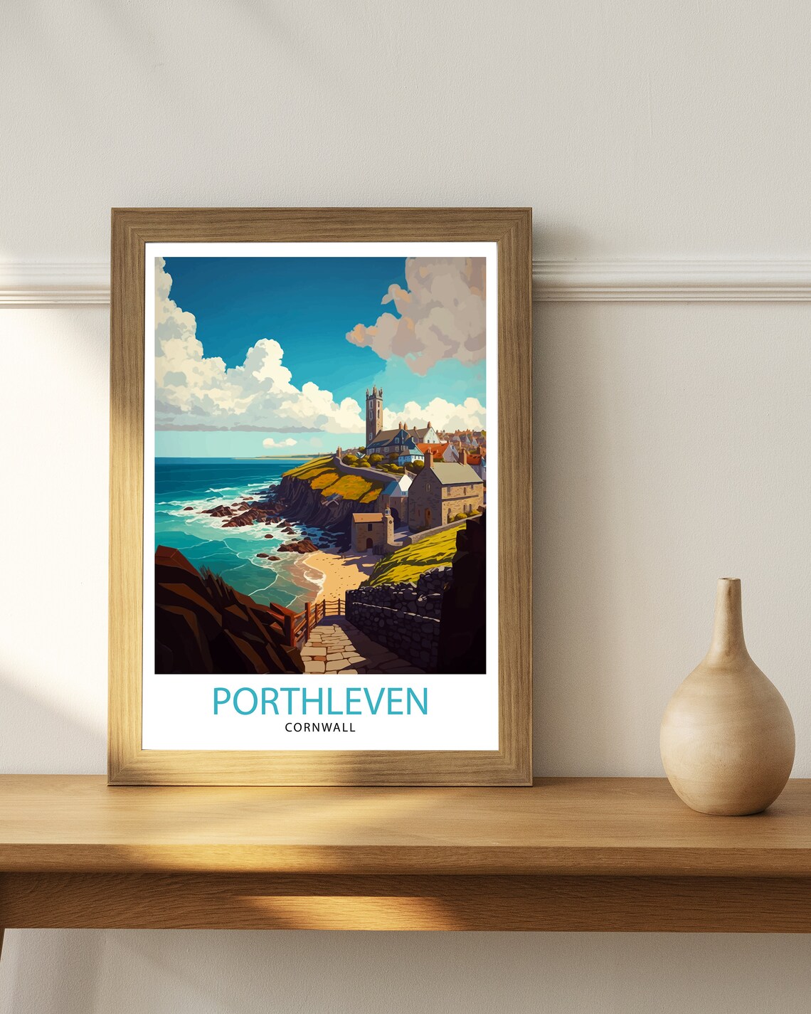 Porthleven Cornwall Travel Poster, Home Decor Print - Image 2