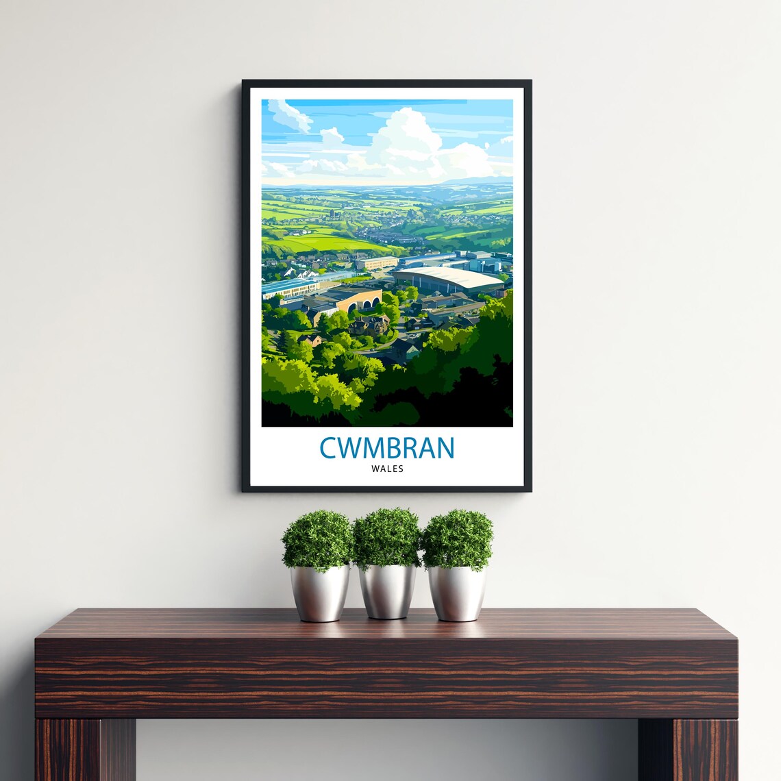 Cwmbran Wales Travel Poster, Welsh Town Landscape - Image 3