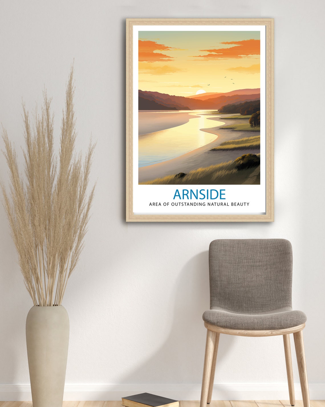 Arnside AONB Sunset River Golden Hour Illustration Art Poster - Image 3