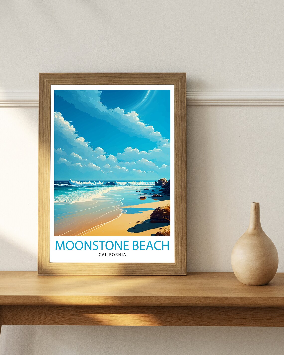 Moonstone Beach California Crescent Shore Vintage Travel Art Poster - Image 3