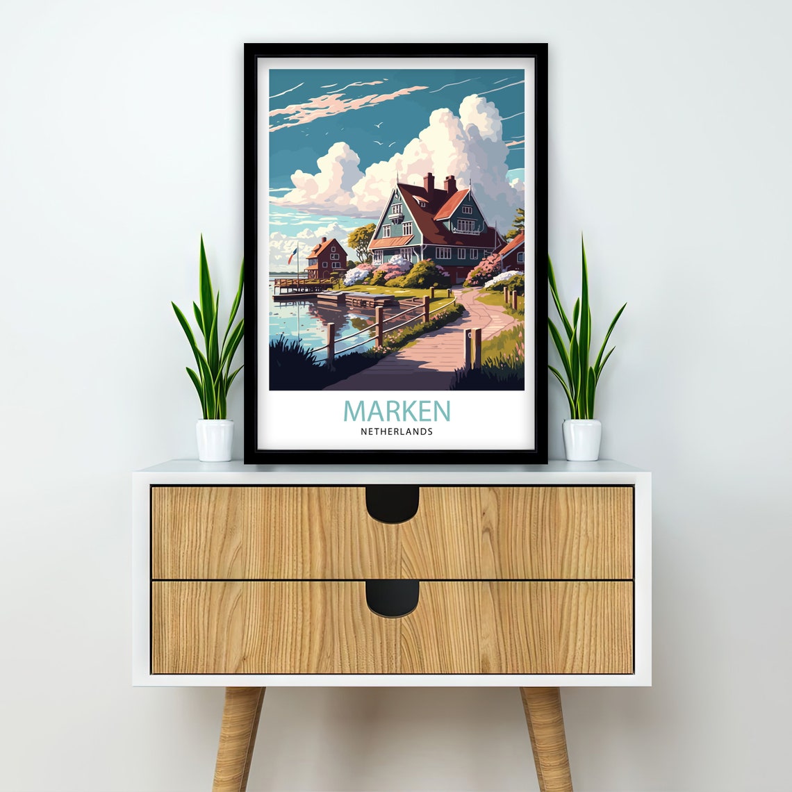 Marken Netherlands Waterfront Houses Jetty Vintage Travel Poster - Image 2