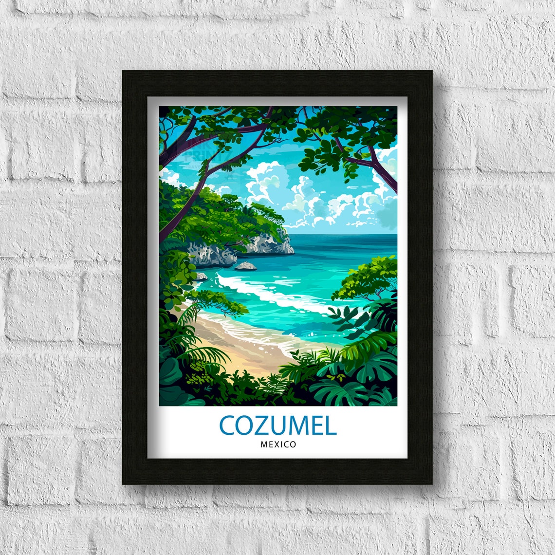 Cozumel Mexico Turquoise Tropical Beach Cove Vintage Travel Poster - Image 3